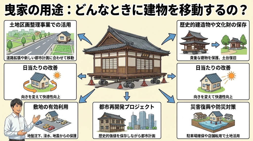 曳家とは 　区画整理　敷地の有効利用　災害復興　歴史的建造物